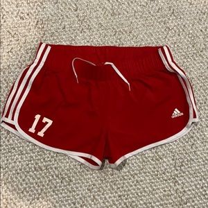 Adidas size M dri fit shorts, red and white